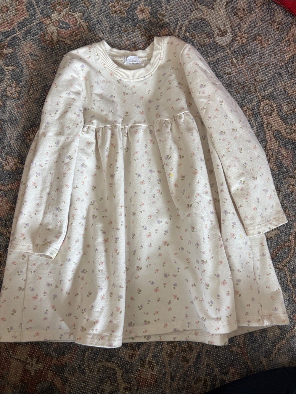 Jamie Kay Cream Floral Long Sleeve Dress with Pink and Purple Flowers